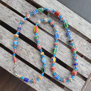 Colorful chevron and white heart venetian beads glass beads necklace ncc-4