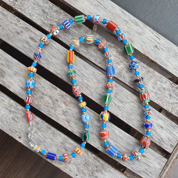 Colorful chevron and white heart venetian beads glass beads necklace ncc-4
