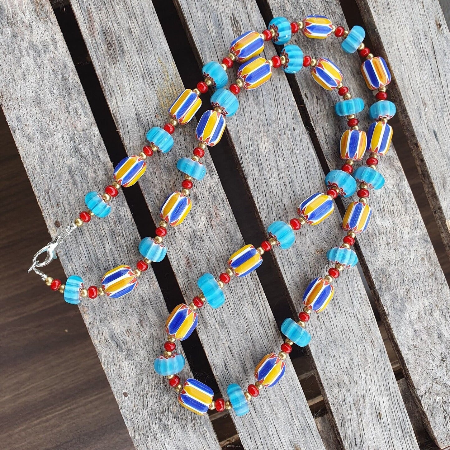Colorful chevron and white heart venetian beads glass beads necklace ncc-7