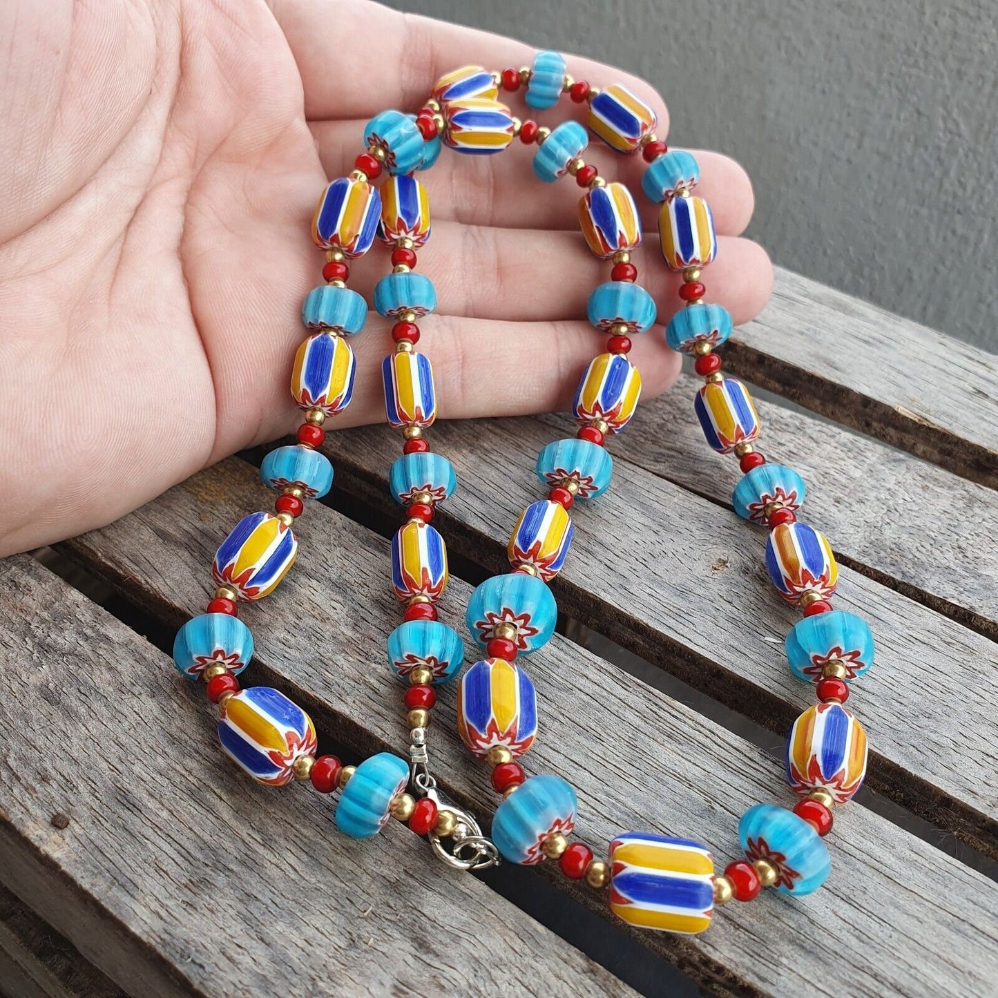 Colorful chevron and white heart venetian beads glass beads necklace ncc-7