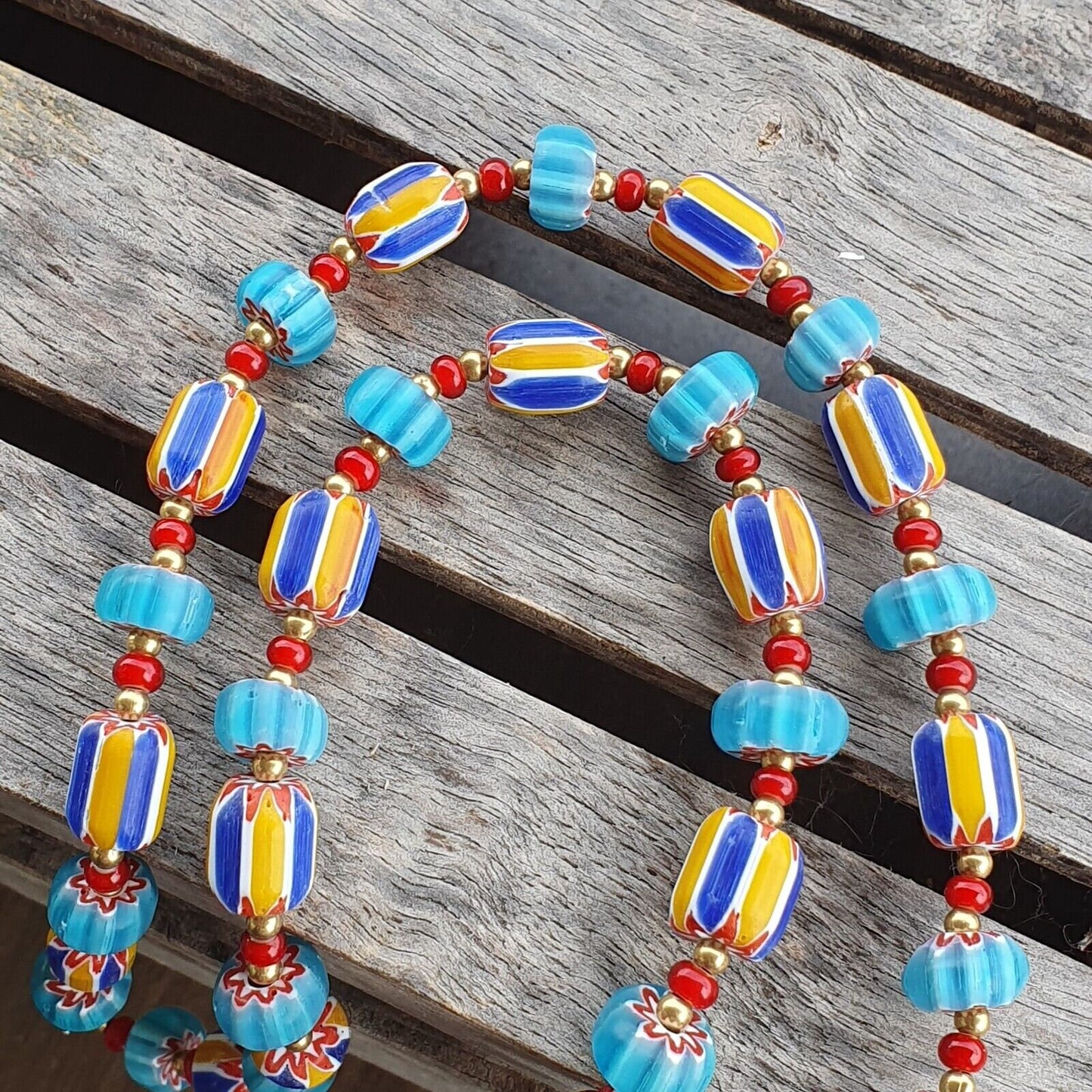 Colorful chevron and white heart venetian beads glass beads necklace ncc-7