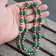 Green chevron and white heart venetian beads glass beads necklace ncc-3