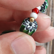 Green chevron and white heart venetian beads glass beads necklace ncc-3