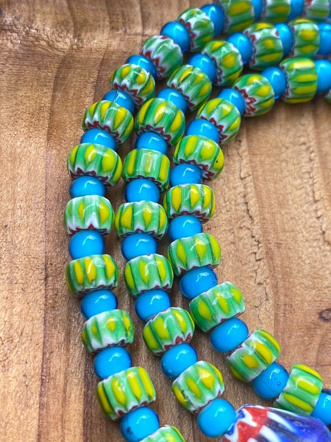 Vintage chevrons & white heart venetian multilayers glass beads necklace n-201Gift