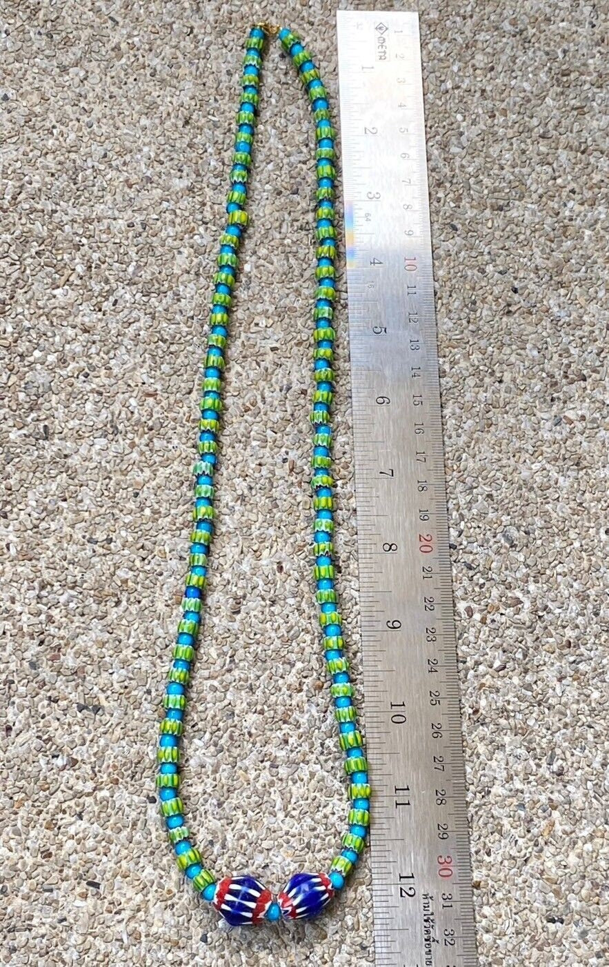 Vintage chevrons & white heart venetian multilayers glass beads necklace n-201Gift
