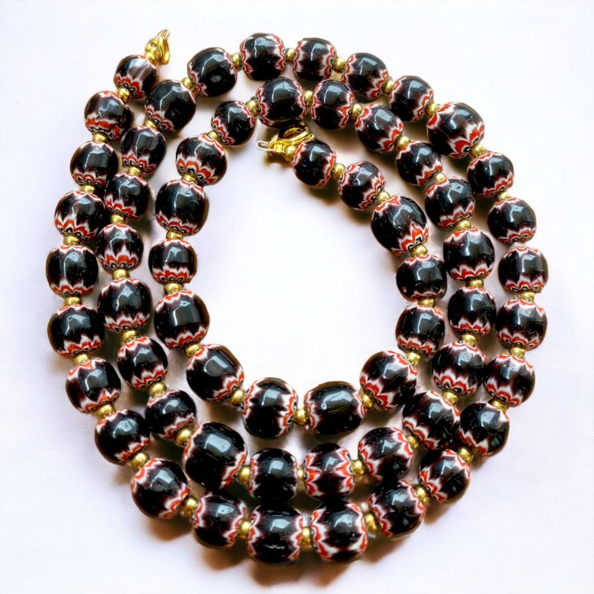 Vintage black chevron venetian style multilayers glass beads necklace n-203.