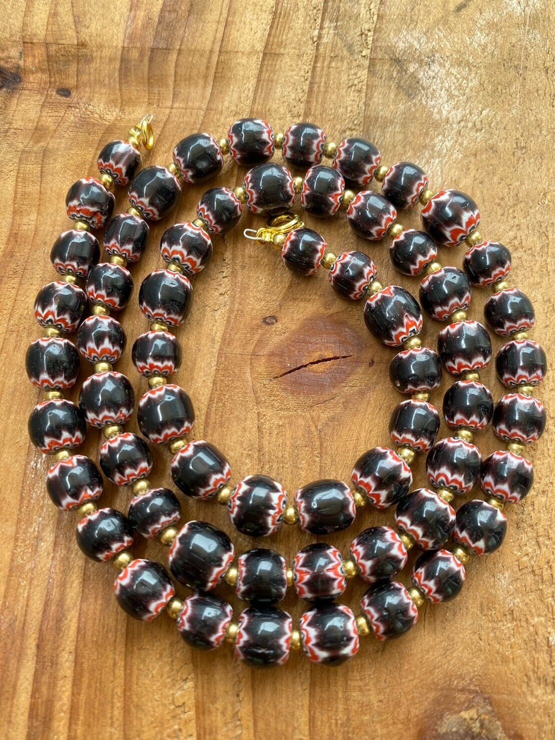 Vintage black chevron venetian style multilayers glass beads necklace n-203Gift