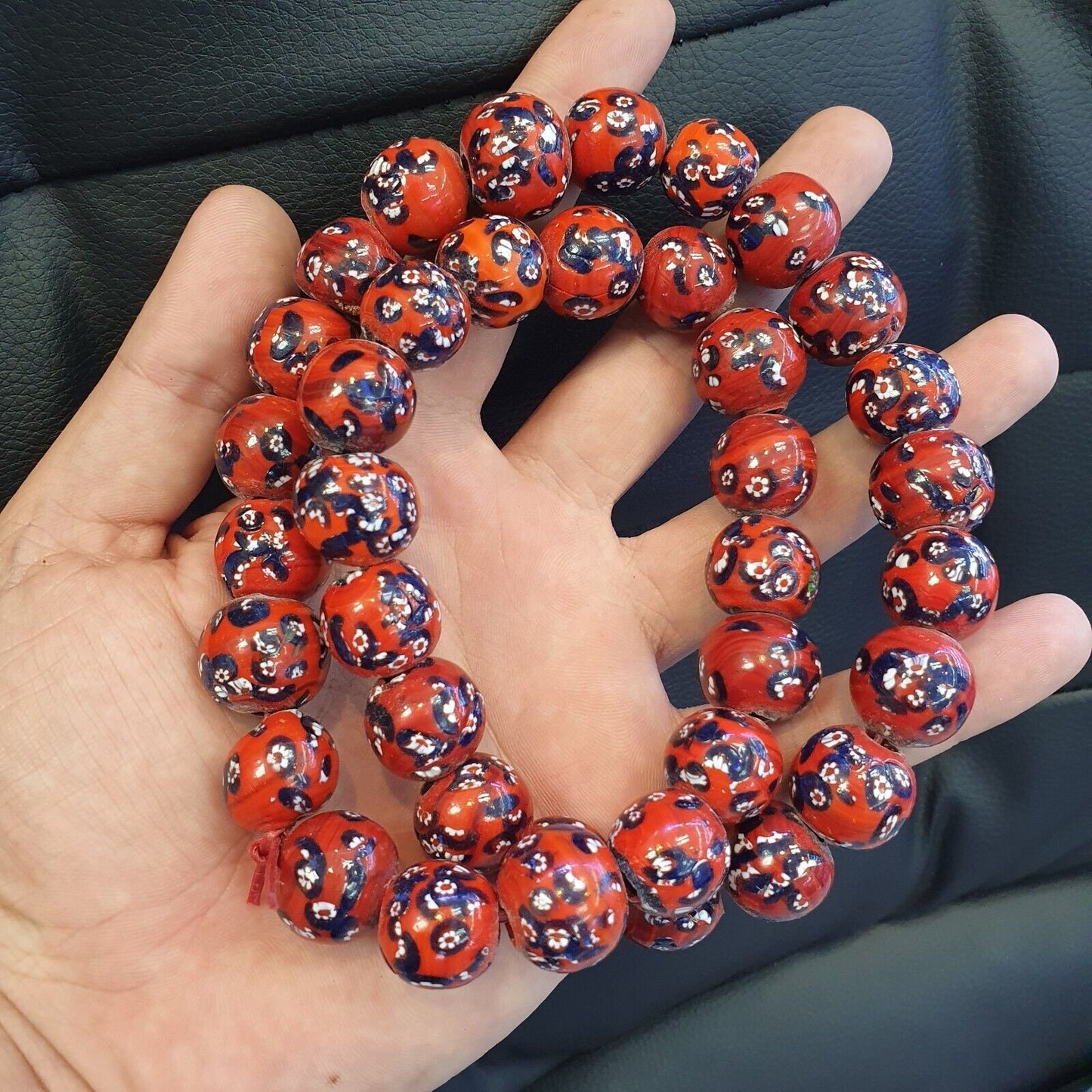Red floral art deco venrano millefiori glass beads strandGift