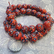Red floral art deco venrano millefiori glass beads strand.