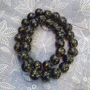 Vintage green vene beads unique pattern glass beaded strand necklace 17-19mm.