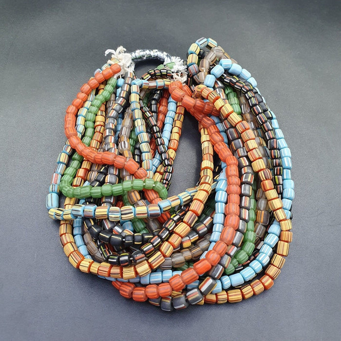 Lot9 strands vintage african multicolor stripes glass beads 5-7mm necklace l7