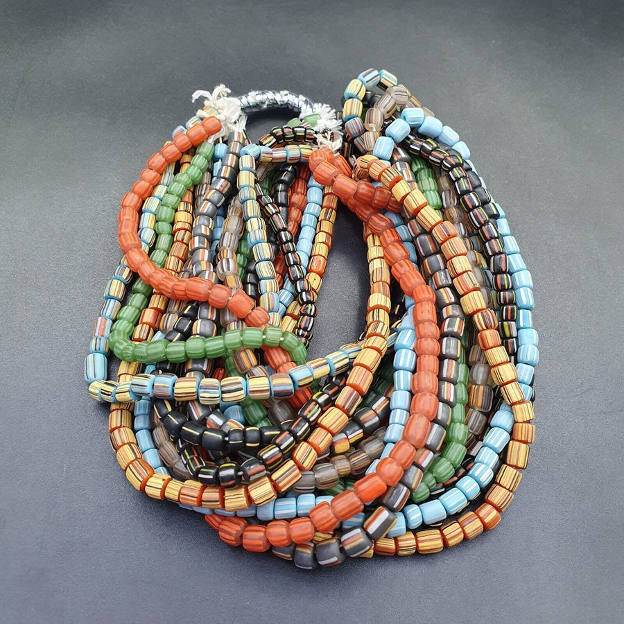 Lot9 Strands Vintage African Multicolor Stripes Glass Beads 5-7mm Necklace l7