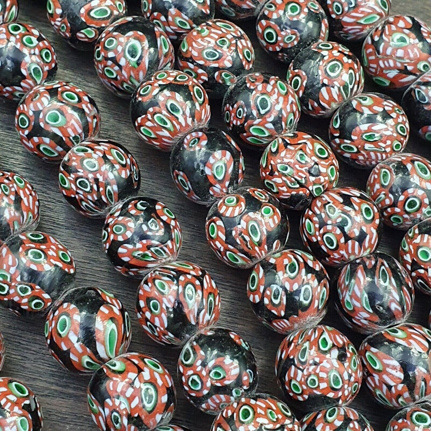 Vintage vene beads unique pattern glass beaded strand necklace 18-19mmGift