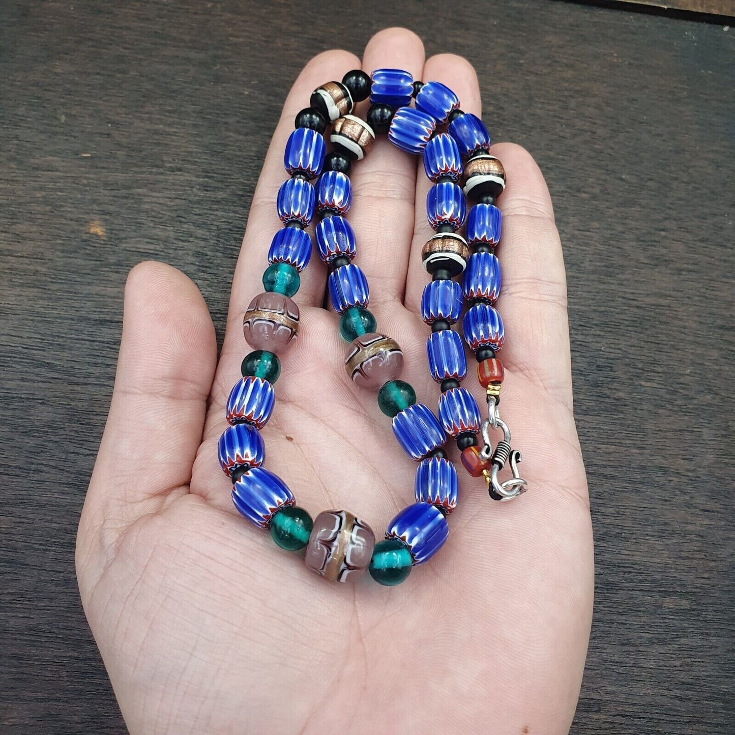 Vintage six layers chevron venetian style blue chevron beads necklace bcn-4