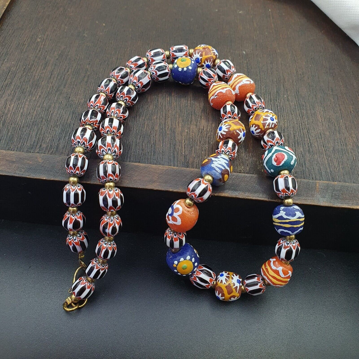 Vintage chevron and african multilayers glass beads necklace nc-804