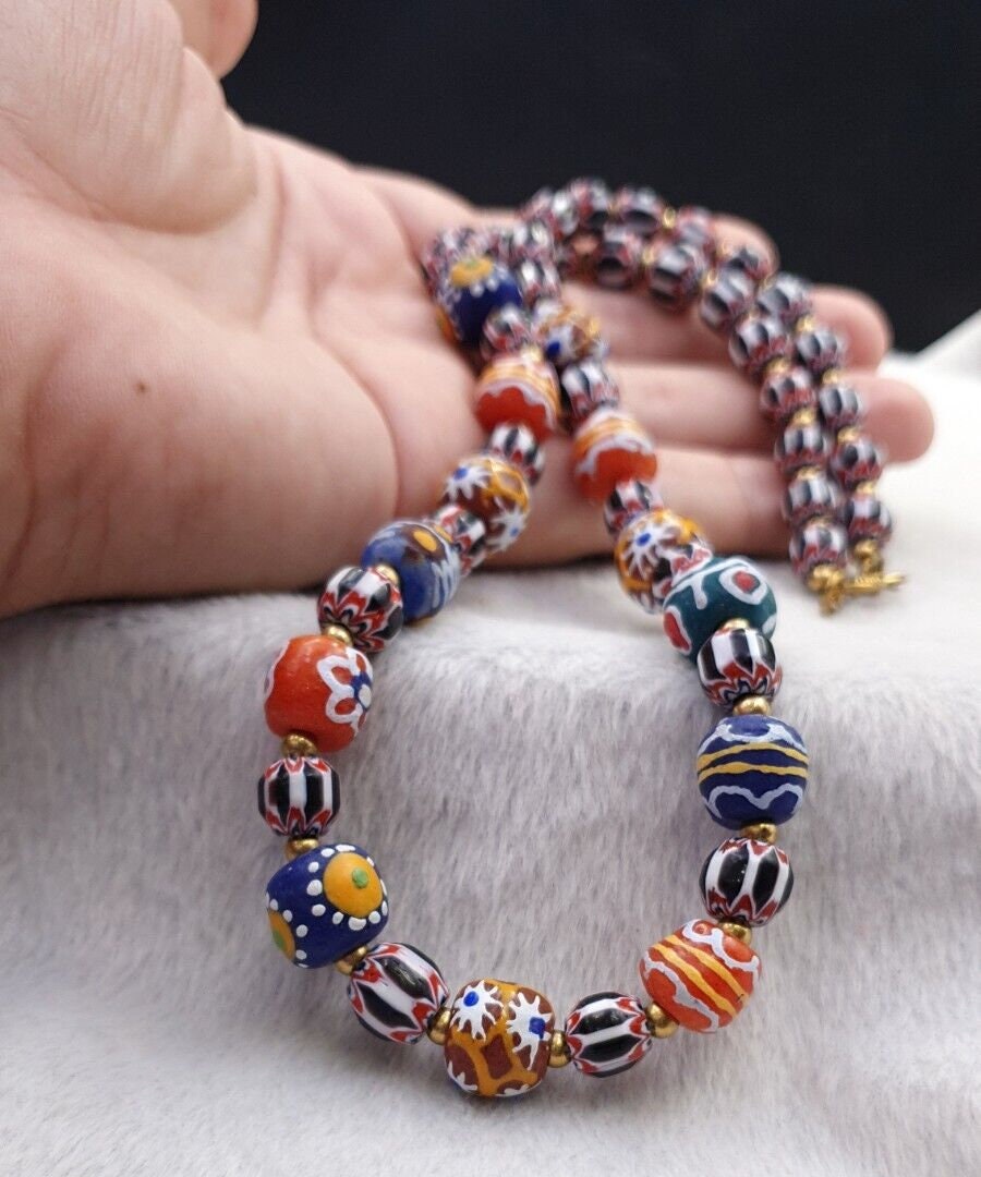 Vintage chevron and african multilayers glass beads necklace nc-804