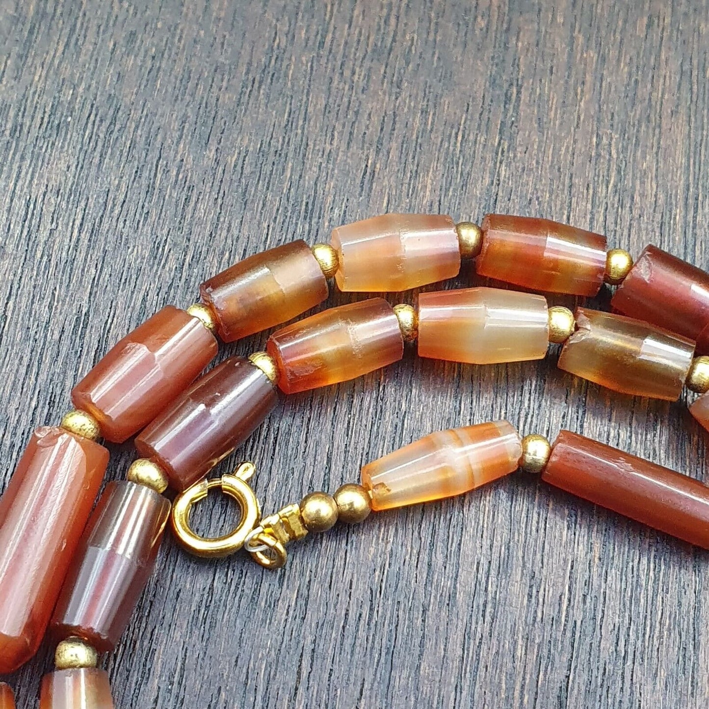 Antique Banded Agate Bead Necklace: German Trade Beads, 300+ Years Old