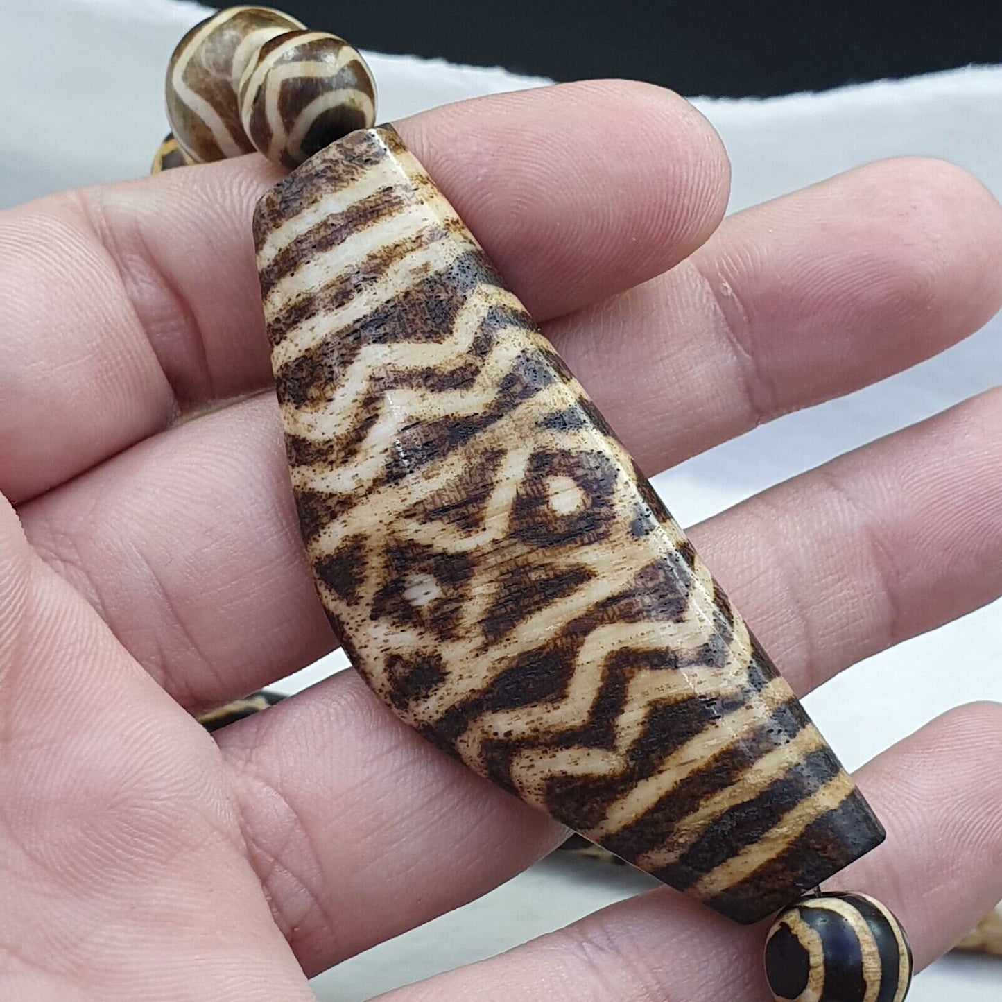 South asian burmese old pumtek pyu beads long necklace rare patterns
