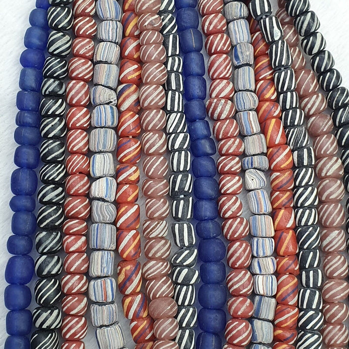 Lot 7 strands vintage african multicolor stripes glass beads 7-9mm necklace l4