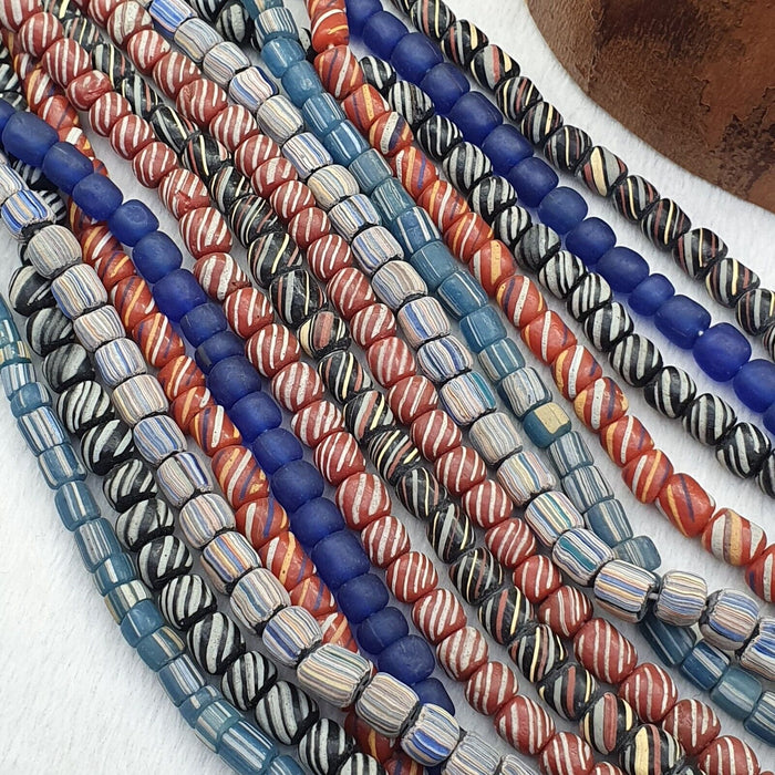 Lot 7 strands vintage african multicolor stripes glass beads 7-9mm necklace l2