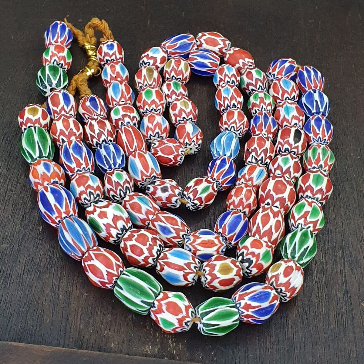 Lot 2  strands vintage chevron beads venetian style 15-16mm glass beadsGift