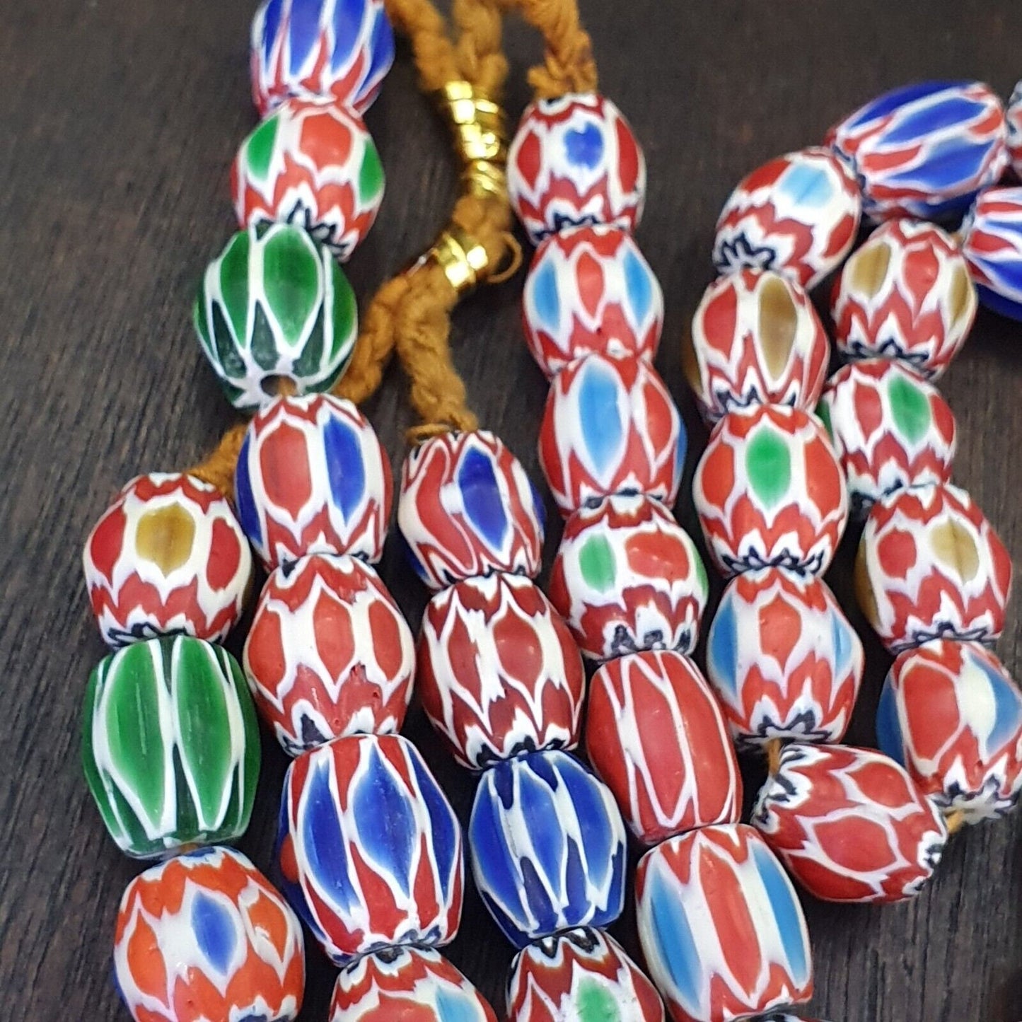 Lot 2  strands vintage chevron beads venetian style 15-16mm glass beadsGift