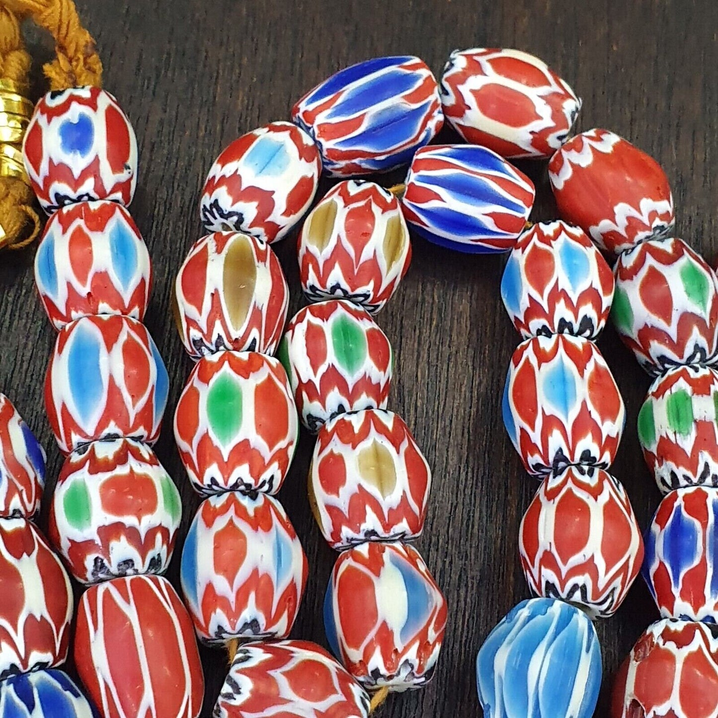 Lot 2  strands vintage chevron beads venetian style 15-16mm glass beadsGift