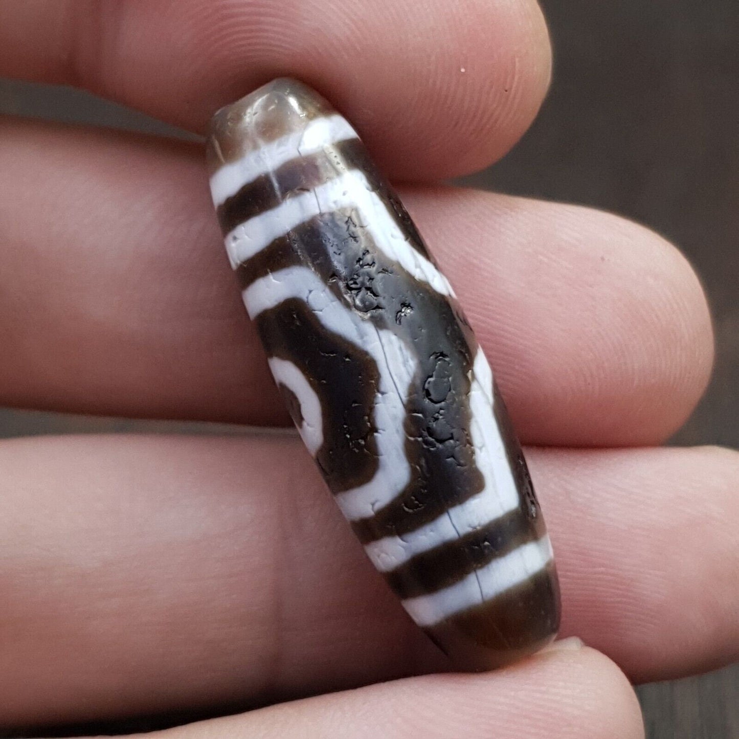 Tibetan nepalese triple eyes agate stone dzi bead amulet hq-a-5