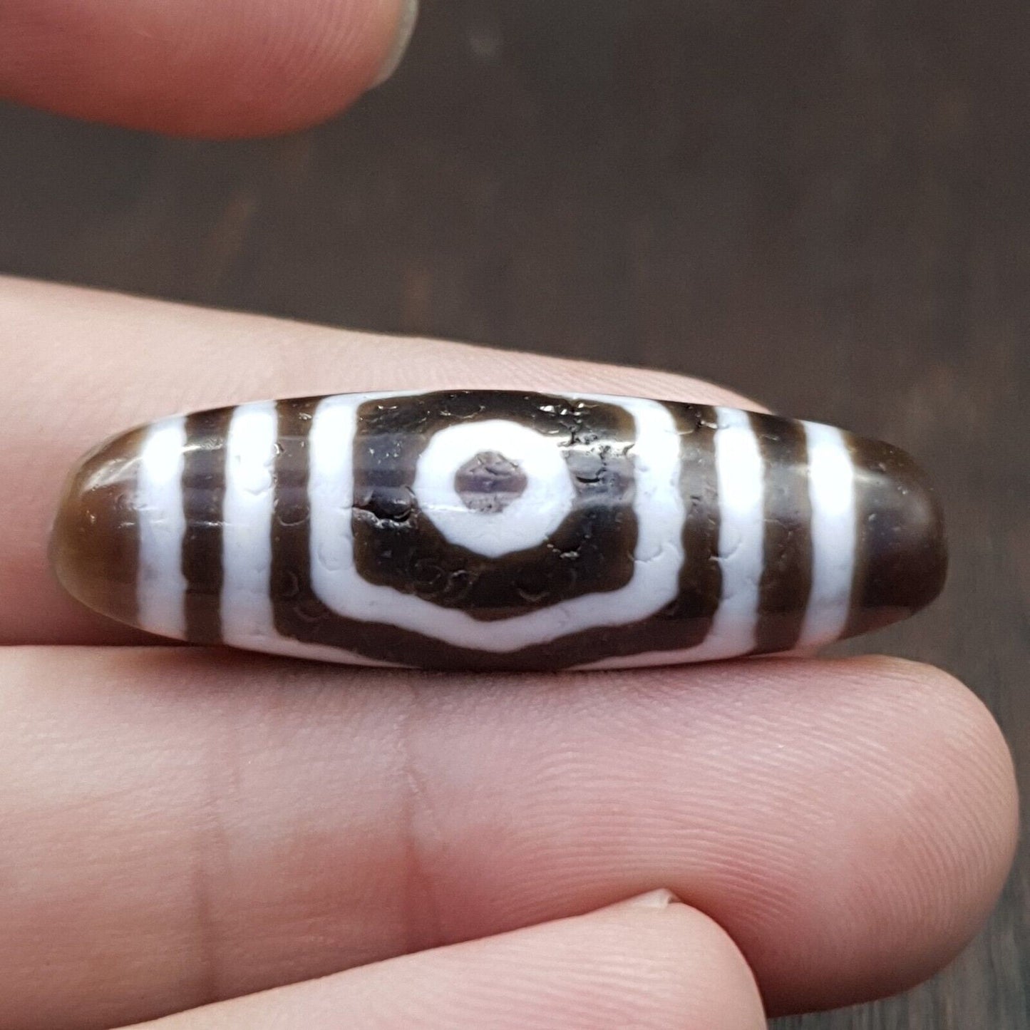 Tibetan nepalese triple eyes agate stone dzi bead amulet hq-a-5
