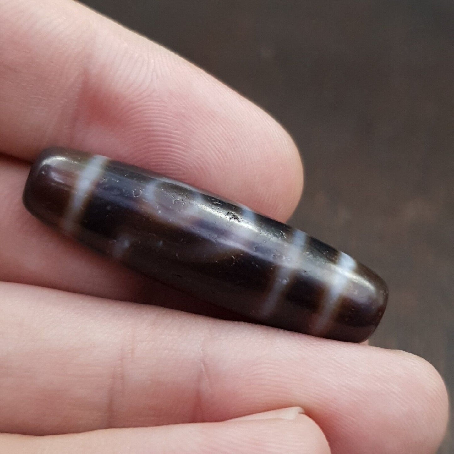 Tibetan nepalese 2 eyes antique agate stone dzi bead amulet hq-a-7