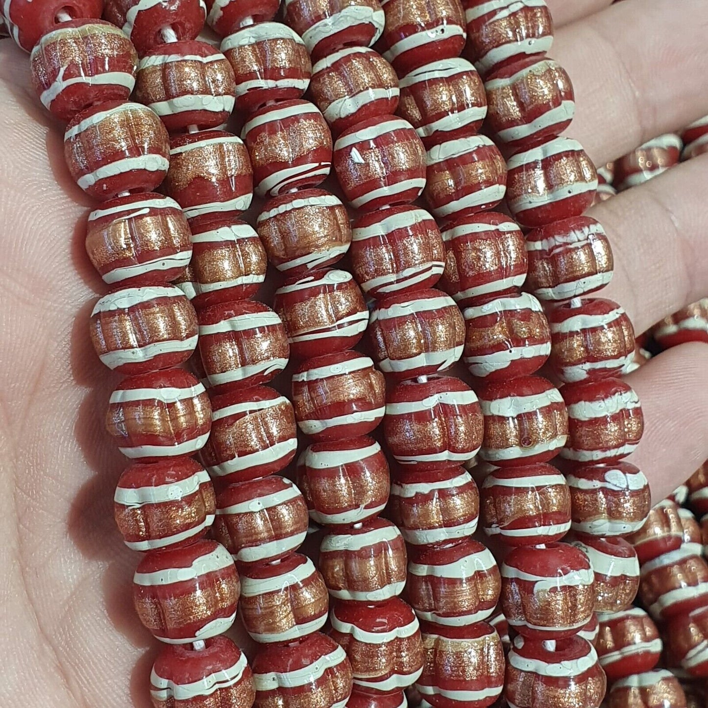 Vintage red venerano art fancy aventurine glass beads strandGift