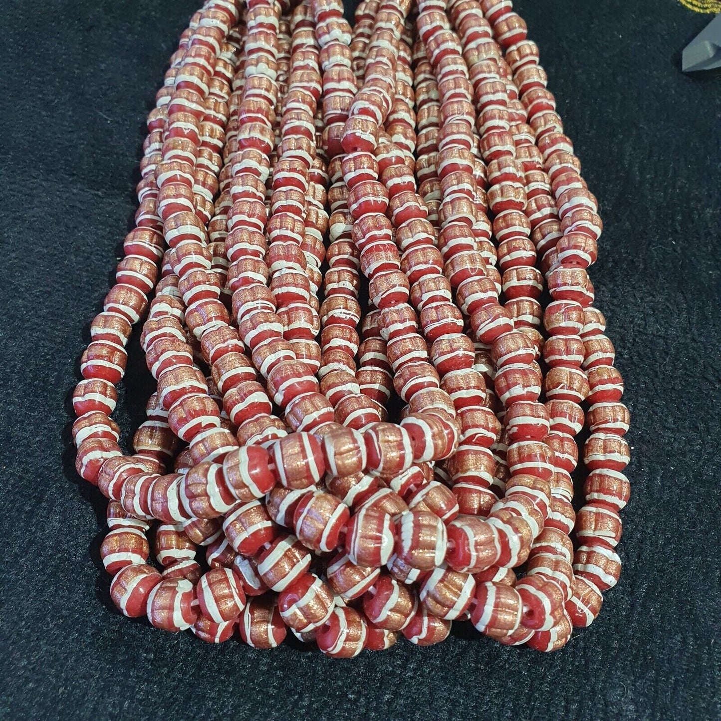 Vintage red venerano art fancy aventurine glass beads strandGift