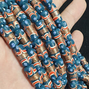 Vintage Blue Fancy, Millefiori Aventurine Necklace | Glass Beads | 17x7.8mm, 22 Inch Strand
