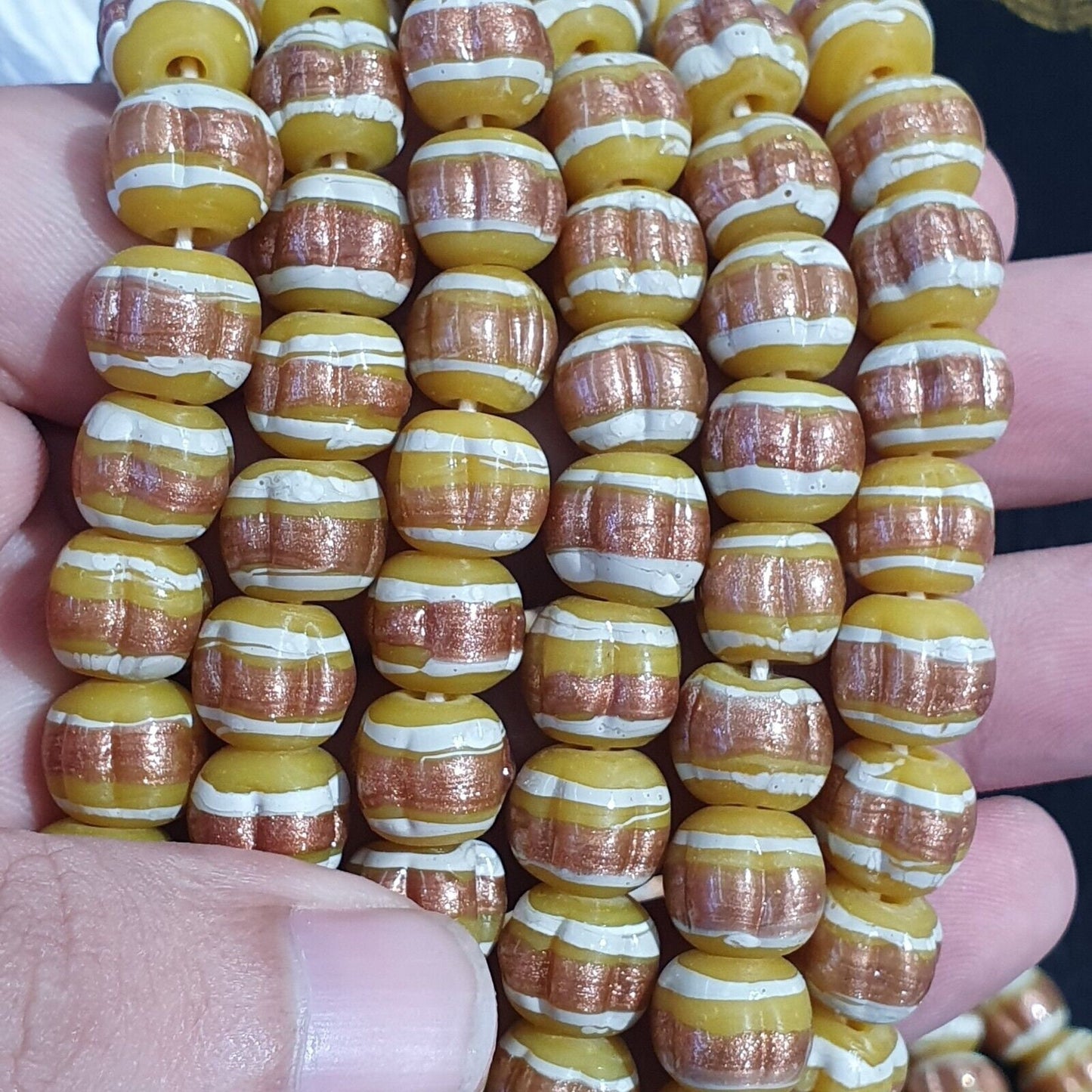 Vintage venerano art yellow fancy aventurine glass beads strandGift