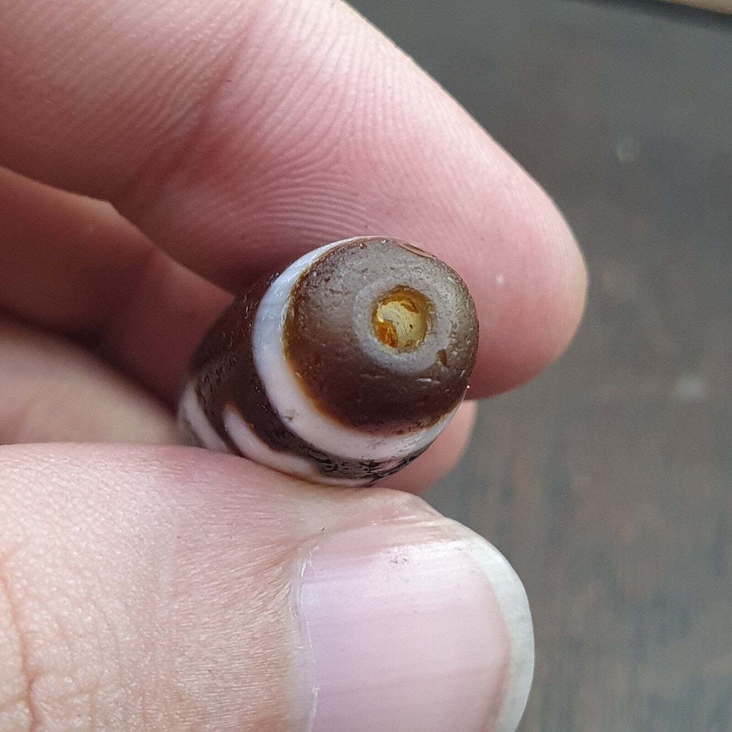 Agate himalaya tibetan double tasso dzi bead amulet