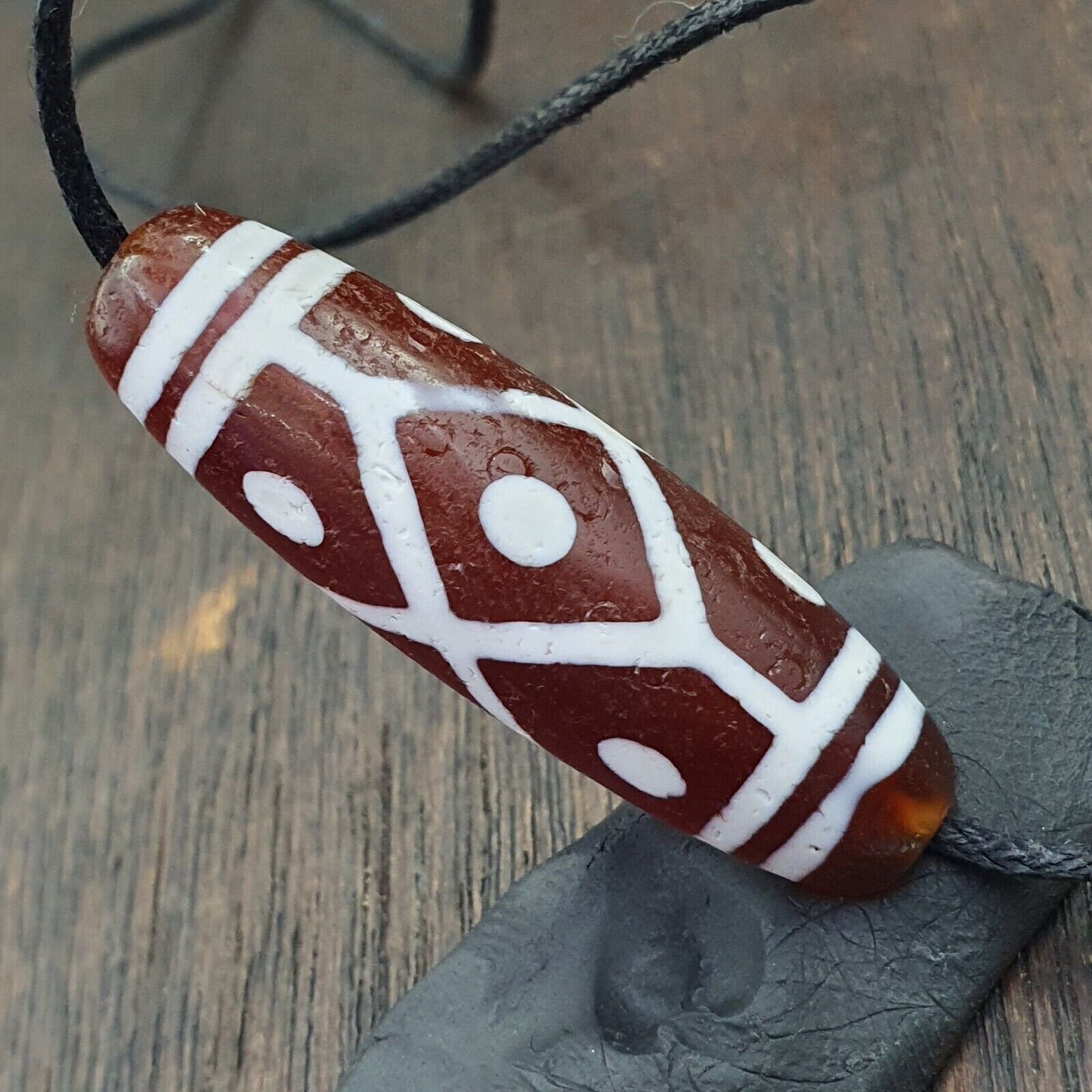 Tibetan southeast asian red etched agate bead decorated bead