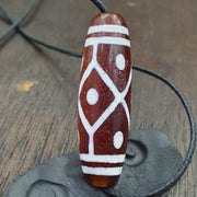 Tibetan southeast asian red etched agate bead decorated bead