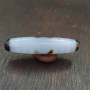 Antique tibetan old grey agate dzi bead " 2 eyes " amulet pendant e-23