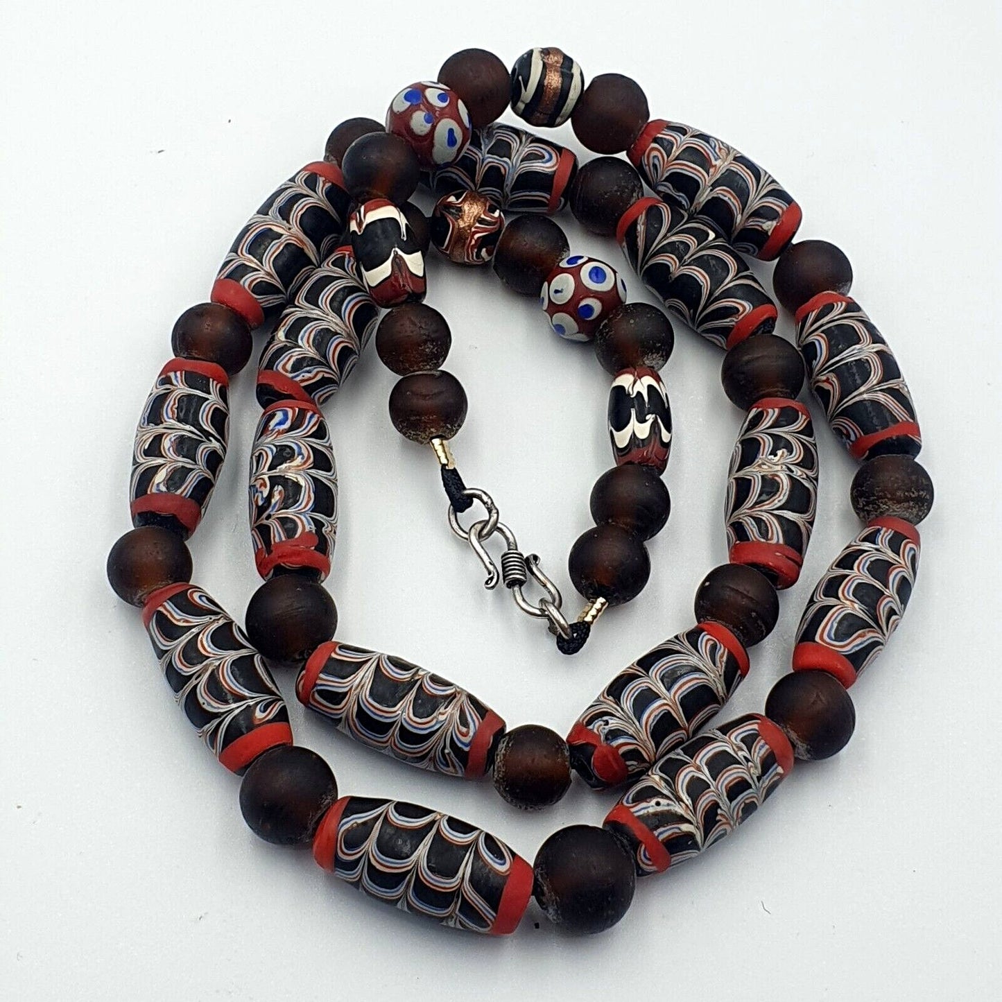 Vintage feather style unique pattern trade beads beaded necklace