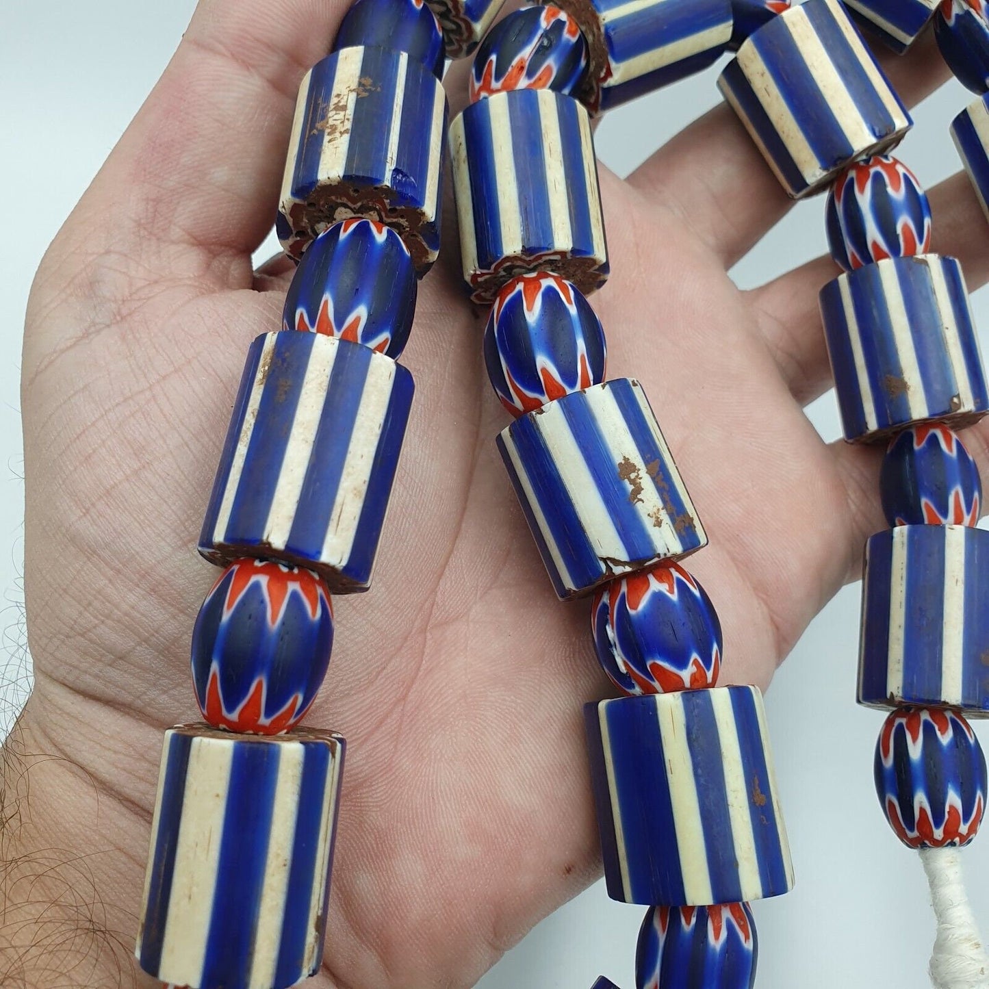 Vintage old blue chevron trade beads big size 20-22mm beads necklace nb2