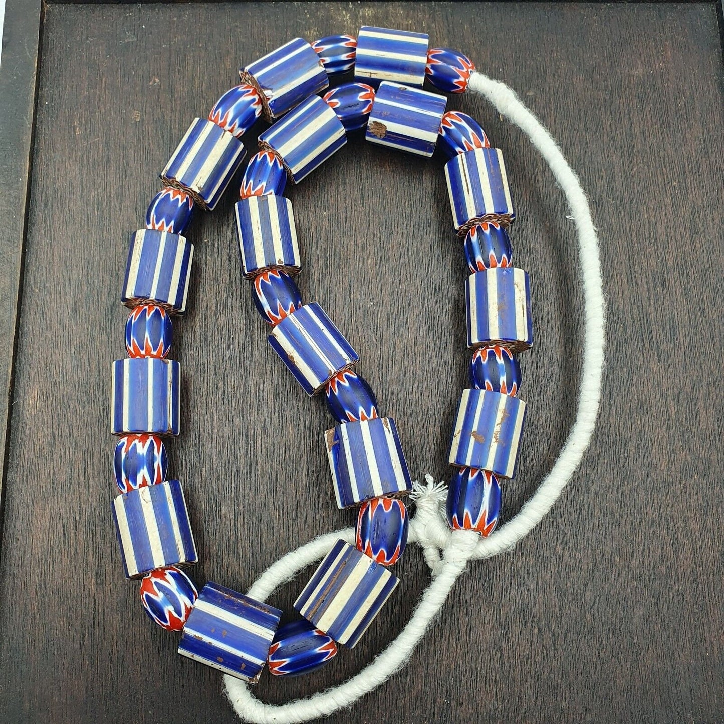 Vintage old blue chevron trade beads big size 20mm beads necklace