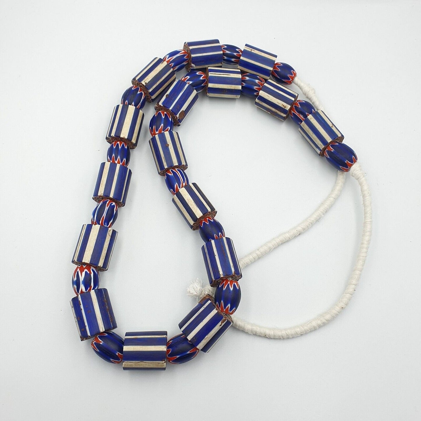 Vintage old blue chevron trade beads big size 20mm beads necklace