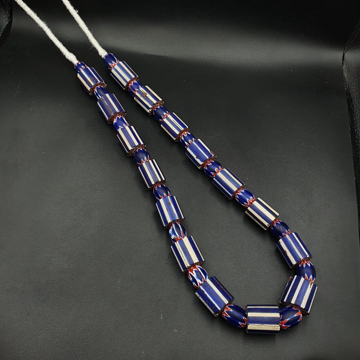 Vintage old blue chevron trade beads big size 20mm beads necklace