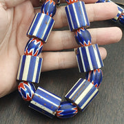 Vintage old blue chevron trade beads big size 20mm beads necklace