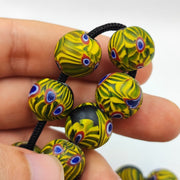 Very unique vintage venetian style old blue chevron glass beads long strand.