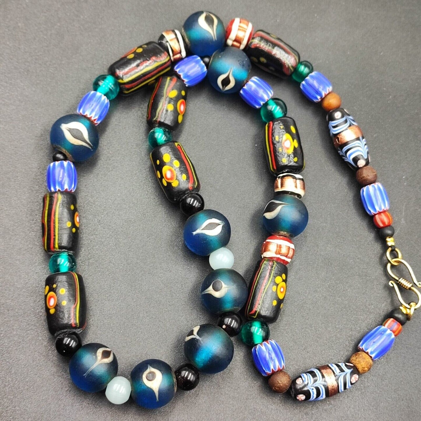 Vintage Venetian Style Glass Bead Strand: African Asian Mosaic Necklace