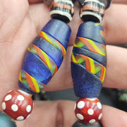 Vintage african asian mosaic glass chevron beads long strand necklace.