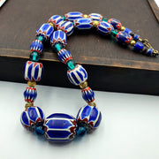 Venetian style blue chevron glass beads necklace nch-3.
