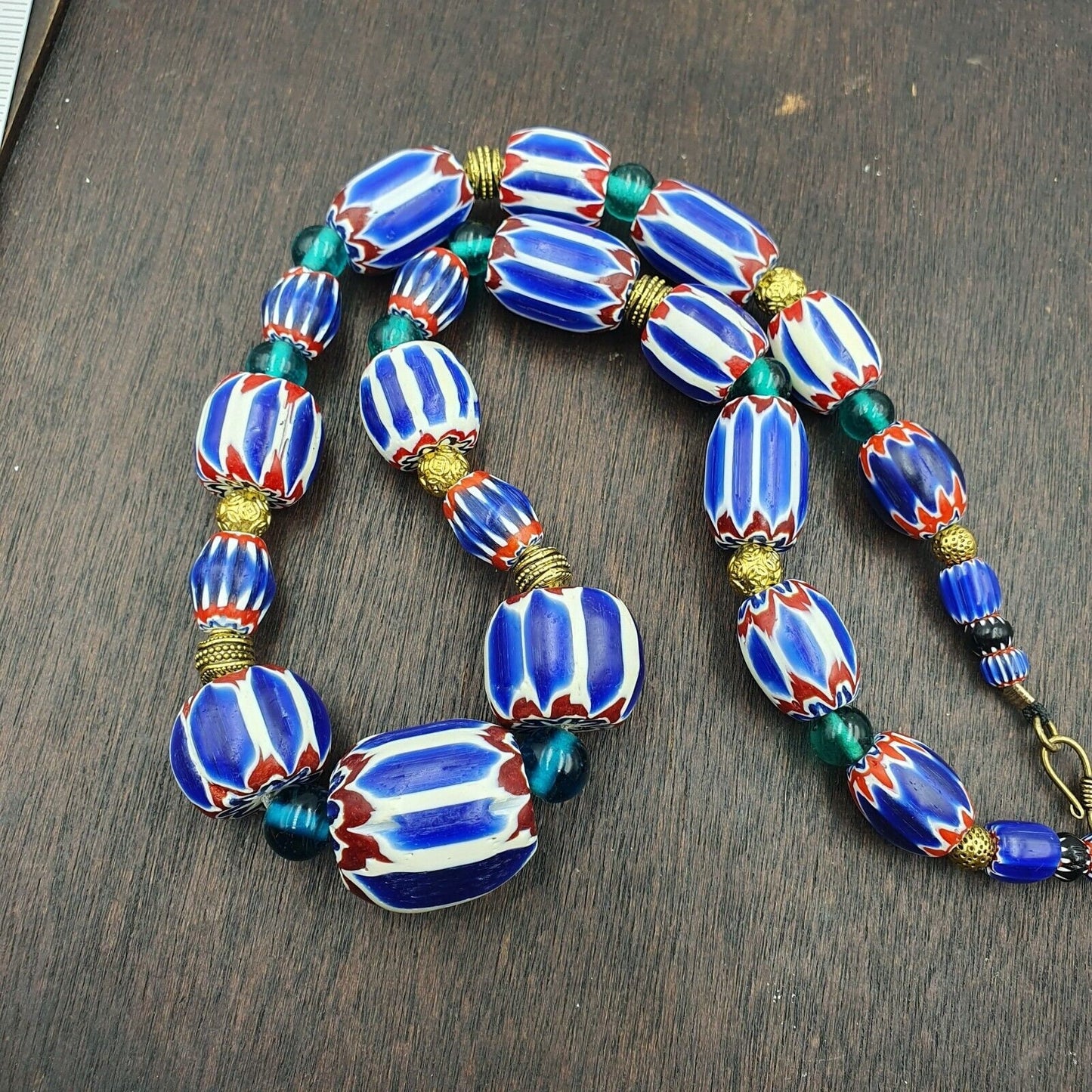 Venetian style blue chevron glass beads necklace nch-3Gift