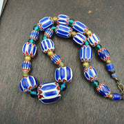 Venetian style blue chevron glass beads necklace nch-3.